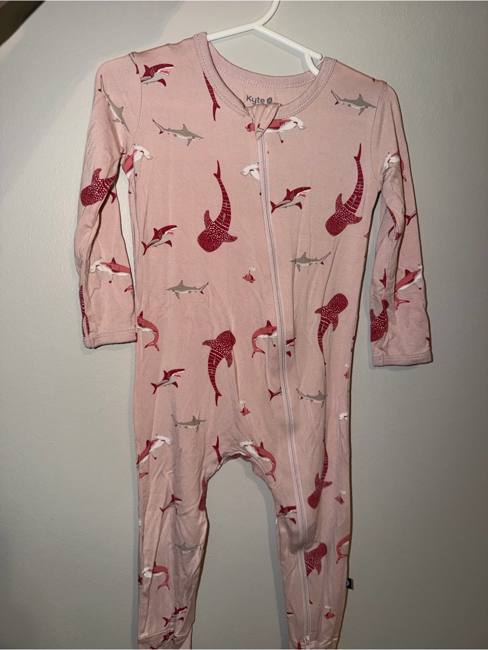 Kyte Baby Blush Shark zippered romper